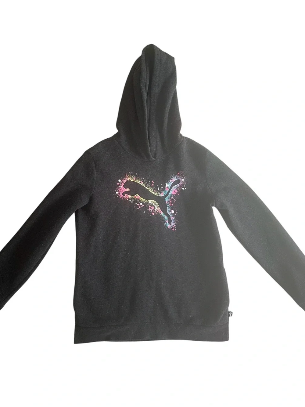 Puma Black Kids Hoodie & Joggers Set with Pink Drawstring and Multicolor Logo